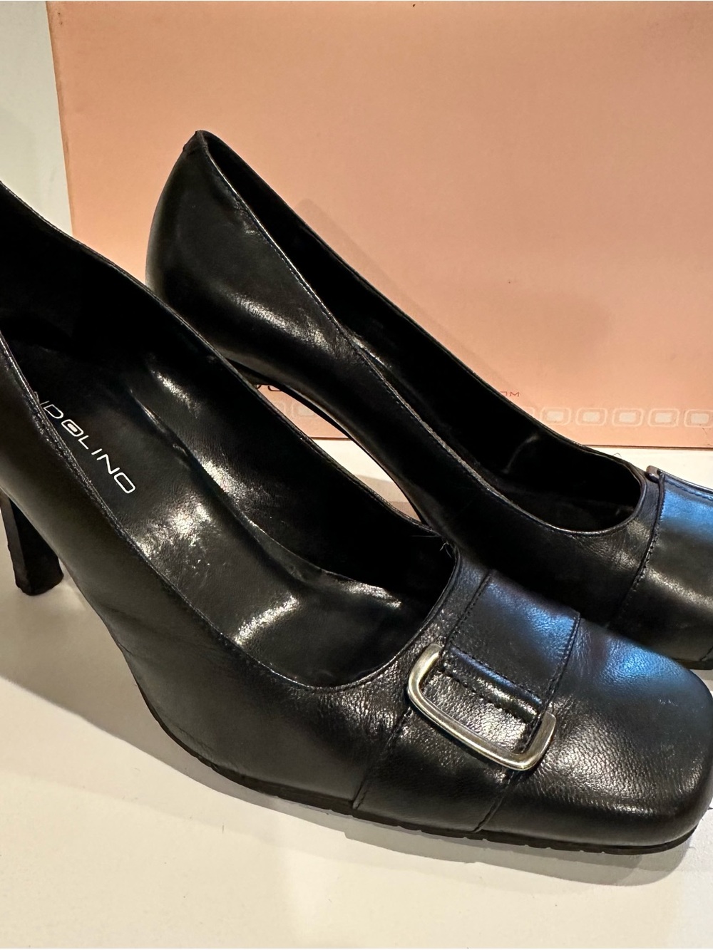 Bandolino Black Leather Buckle Pump Heels